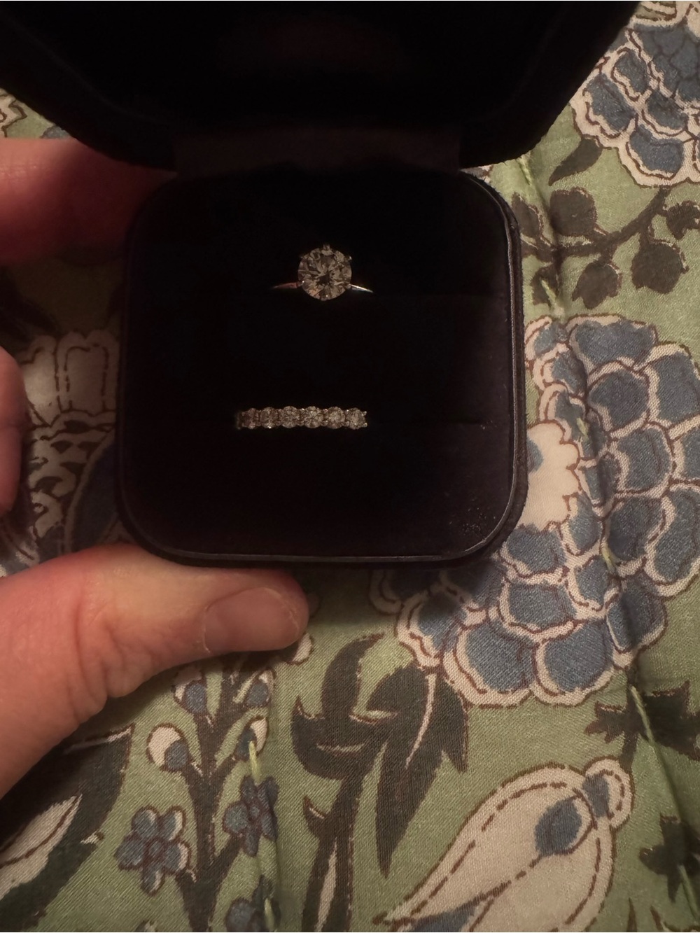 Tiffany & Co. White Diamond Solitaire and Diamond Band - Silver Tone